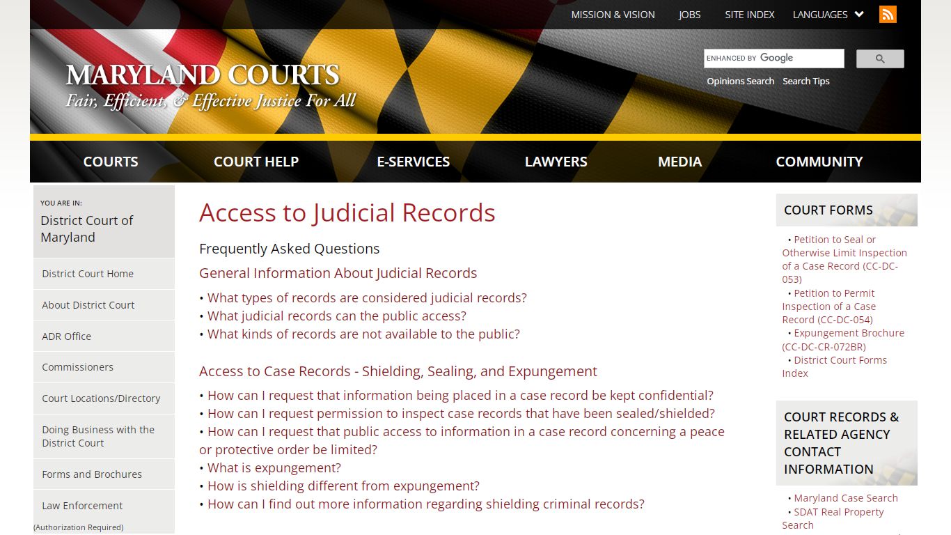 Access to Judicial Records | Maryland Courts